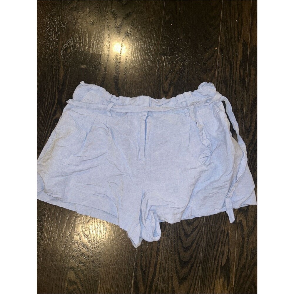Loft Linen Viscose High-Waist Light Blue Paperbag Tie Shorts Size 12